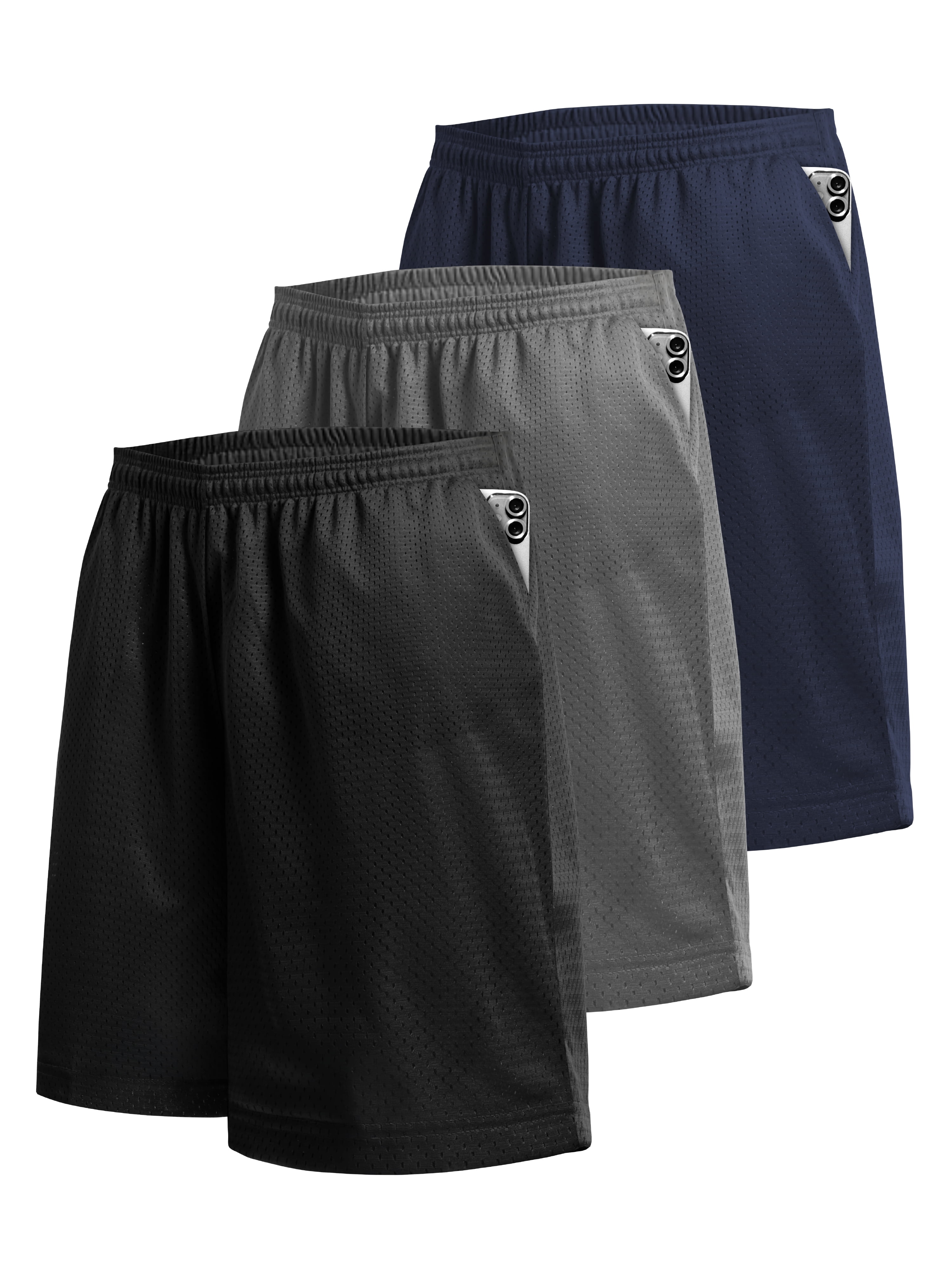 Ma Croix 3-PACK Men's Mesh Shorts With Pockets Gym Basketball Activewear