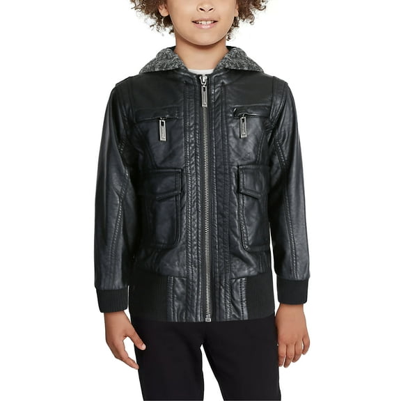 Ma Croix Kids Faux Leather Sherpa Fur Lined Biker Jacket
