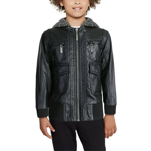 Ma Croix Kids Faux Leather Sherpa Fur Lined Biker Jacket