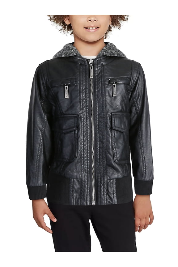 Kids Faux Leather Sherpa Fur Lined Biker Jacket