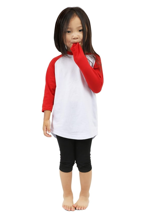 Kids Plain Raglan Baseball T-Shirt with 3/4 Sleeve Little League