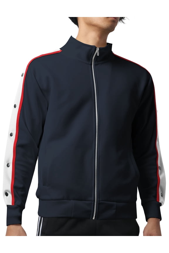 Men's Active Slim Fit Track Jacket with Button Sleeve Accents