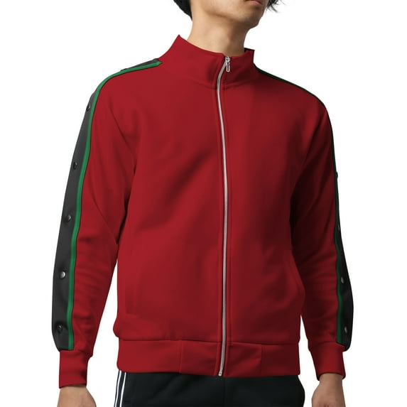 Ma Croix Men's Active Slim Fit Track Jacket with Button Sleeve Accents