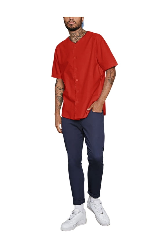Men's Baseball Solid Plain Button Down Jersey Active Sportswear