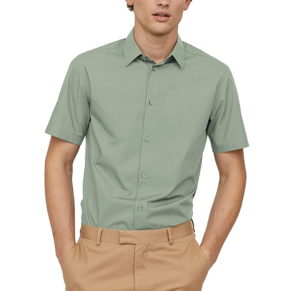 Ma Croix Men's Basic Urban Slim Fit Short Sleeve Dress Shirts