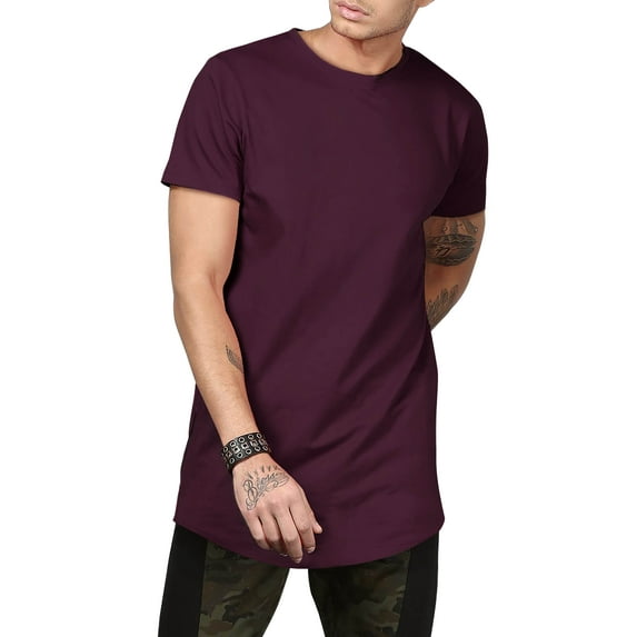 Ma Croix Men's Casual Longtail Extended Slim Fit Hip Hop Crew Neck Tee Shirts with Side Zipper