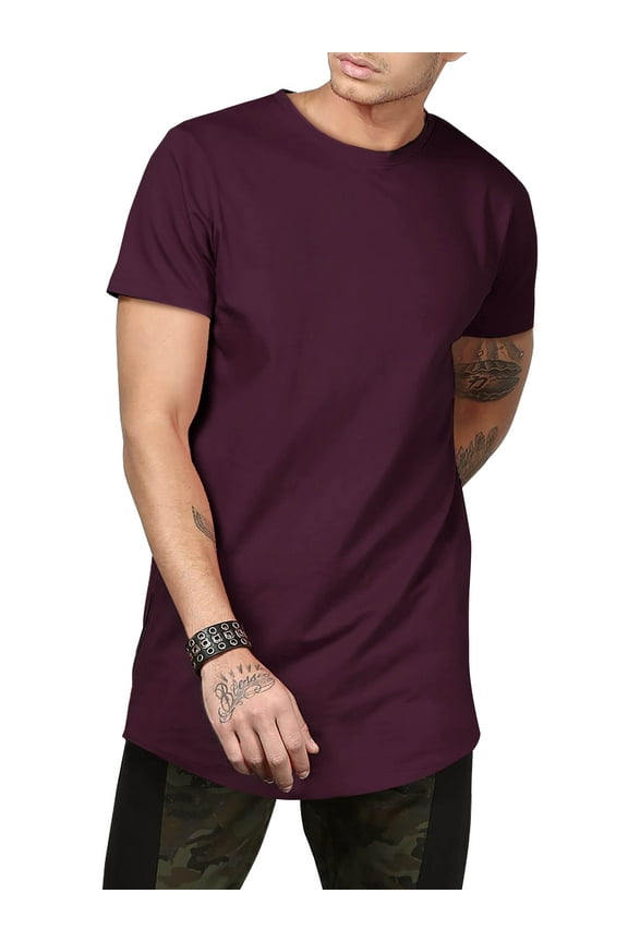 Men's Casual Longtail Extended Slim Fit Hip Hop Crew Neck Tee Shirts with Side Zipper