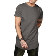 Ma Croix Mens Casual Longtail Extended Slim Fit Hip Hop Crew Neck Tee Shirts with Side Zipper