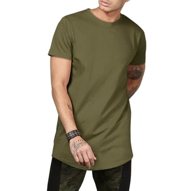 Ma Croix Men's Casual Longtail Extended Slim Fit Hip Hop Crew Neck Tee Shirts with Side Zipper