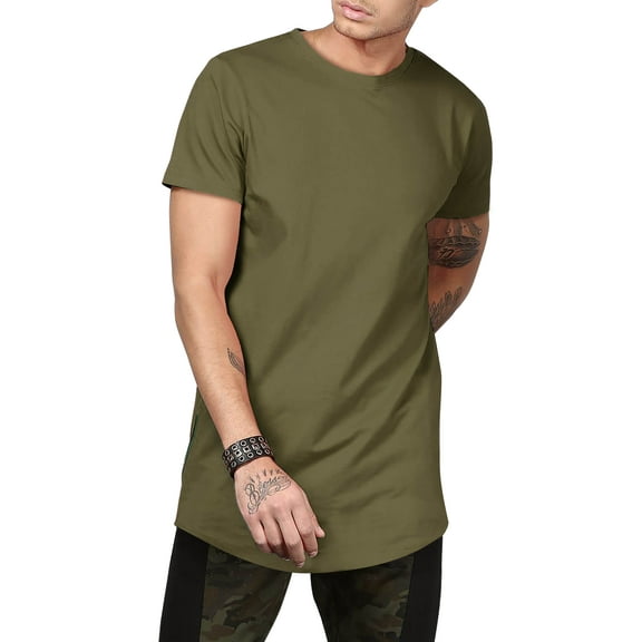 Ma Croix Men's Casual Longtail Extended Slim Fit Hip Hop Crew Neck Tee Shirts with Side Zipper