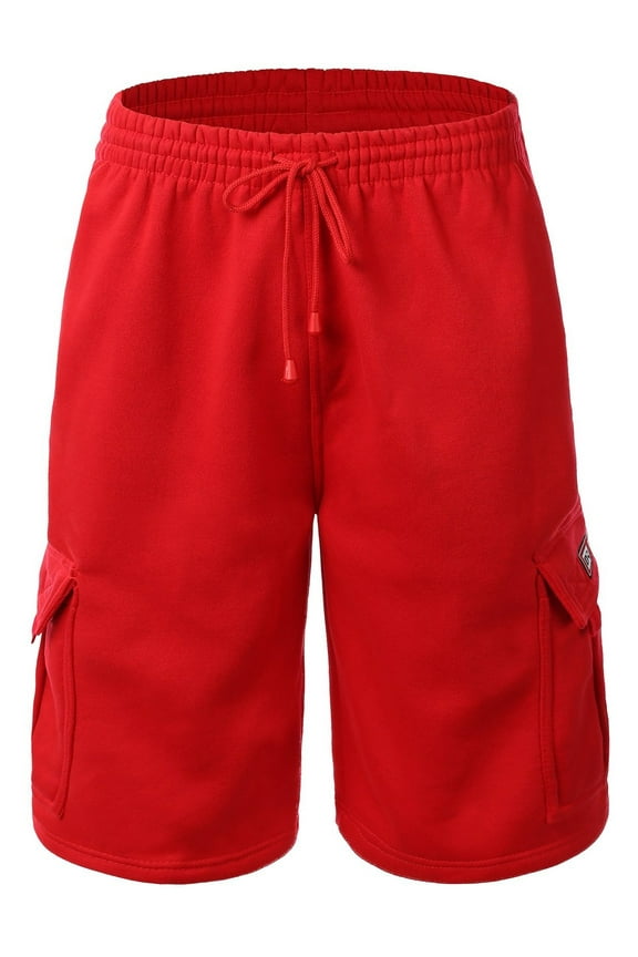 Men's Casual Loose Fit Fleece Cargo Sweat Shorts with Elastic Deawstring