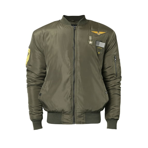 Ma Croix Men's Casual Padded Bomber Jacket with Military Patches Lightweight Skinny Fit