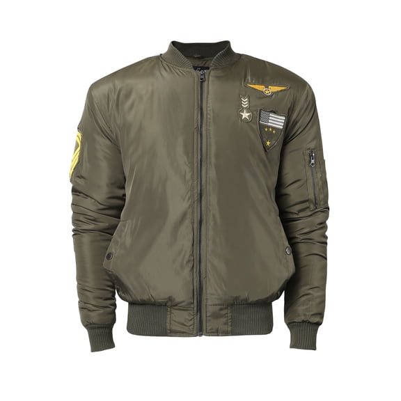 Ma Croix Men's Casual Padded Bomber Jacket with Military Patches Lightweight Skinny Fit