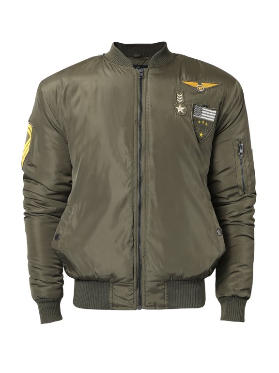 Men's Casual Padded Bomber Jacket with Military Patches Lightweight Skinny Fit