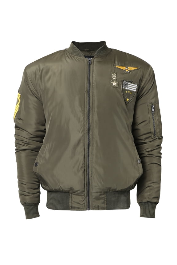Men's Casual Padded Bomber Jacket with Military Patches Lightweight Skinny Fit