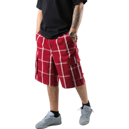 Ma Croix Men's Checkered Loose Fit Plaid Cargo Shorts