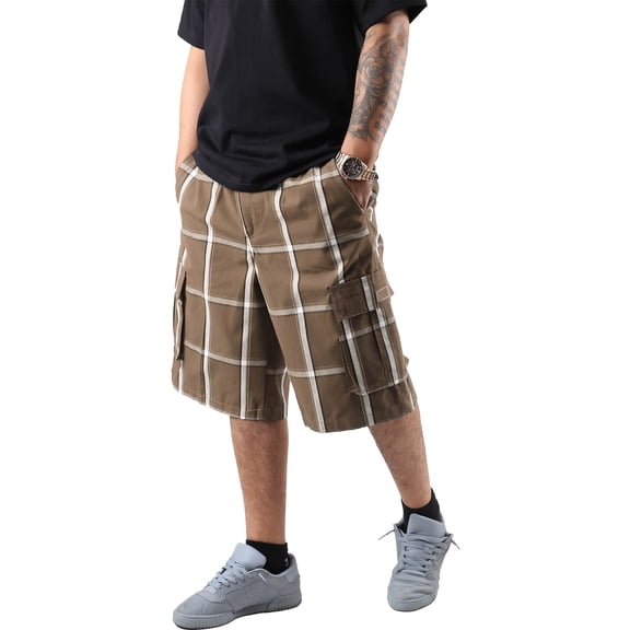 Ma Croix Men's Checkered Loose Fit Plaid Cargo Shorts