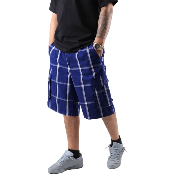 Ma Croix Men's Checkered Loose Fit Plaid Cargo Shorts