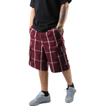Ma Croix Men's Checkered Loose Fit Plaid Cargo Shorts