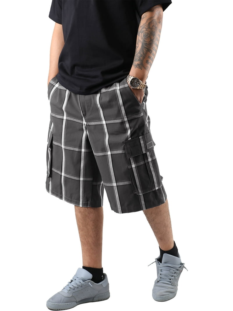 Ma Croix Men's Checkered Loose Fit Plaid Cargo Shorts