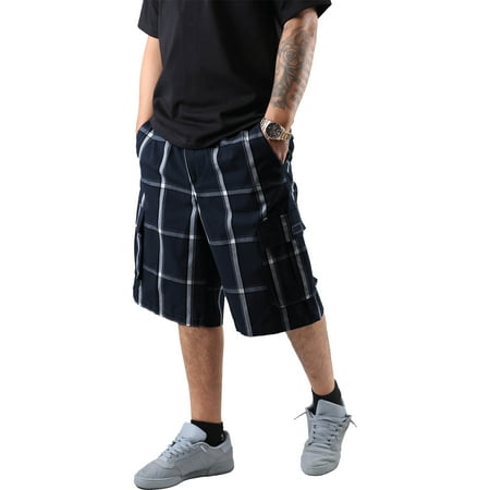 Ma Croix Men's Checkered Loose Fit Plaid Cargo Shorts