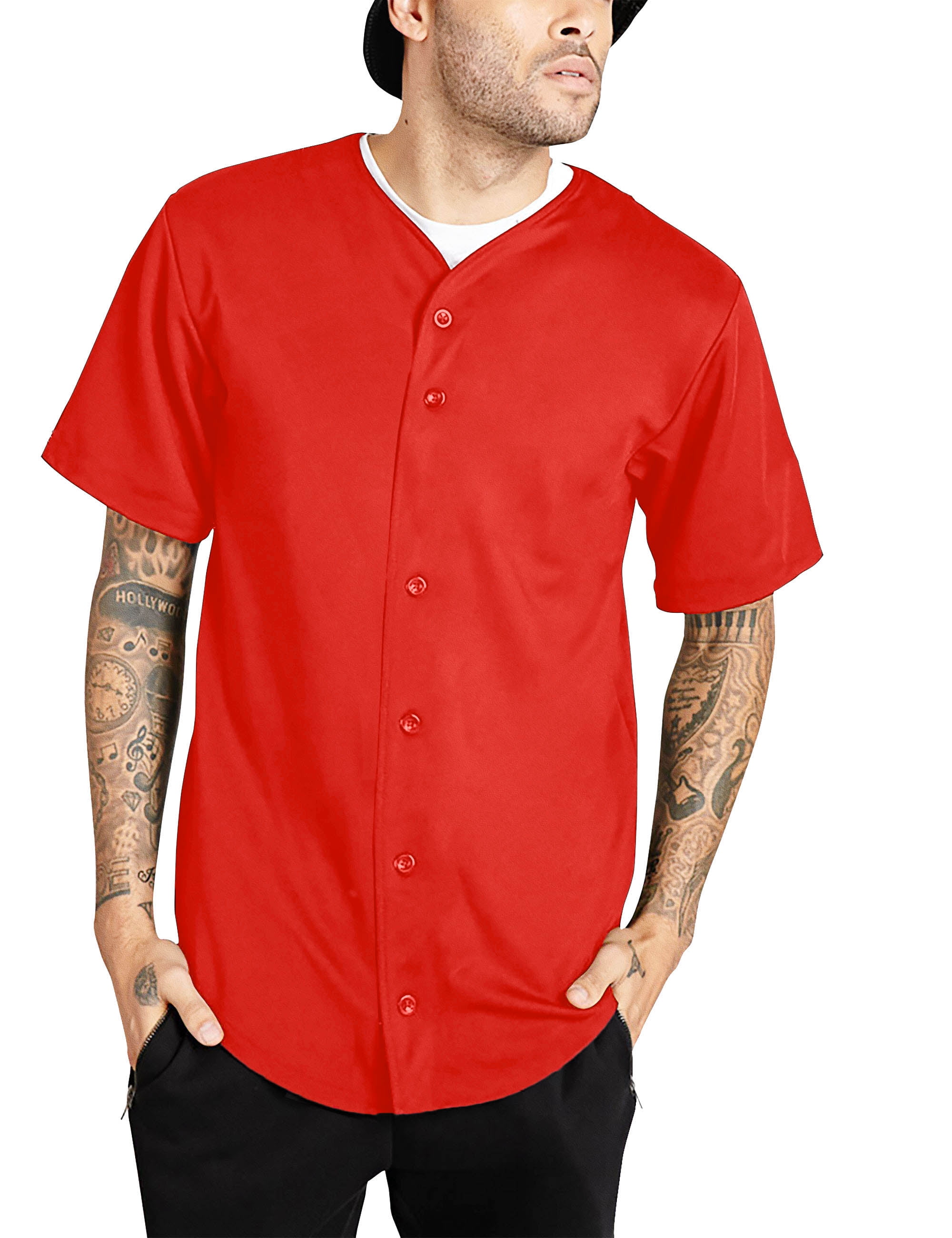Ma Croix Men's Cotton Baseball Jersey Plain Button Down Short Sleeve  Atheletic Sports Tee Shirts 