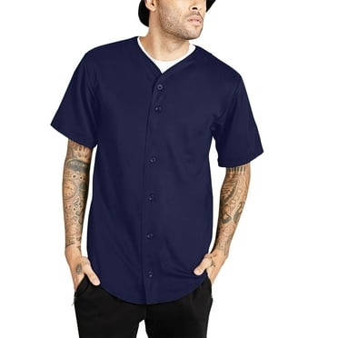 Ma Croix Men's Cotton Baseball Jersey Plain Button Down Short Sleeve Atheletic Sports Tee Shirts