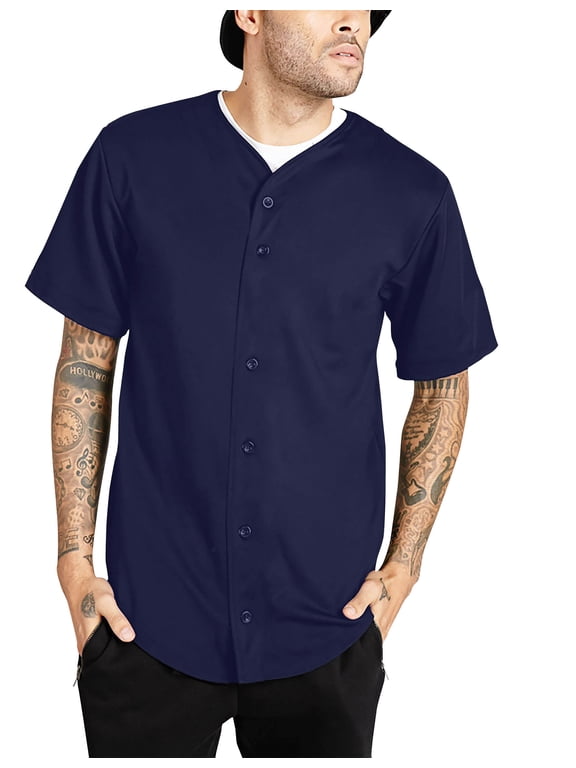 Men's Cotton Baseball Jersey Plain Button Down Short Sleeve Atheletic Sports Tee Shirts