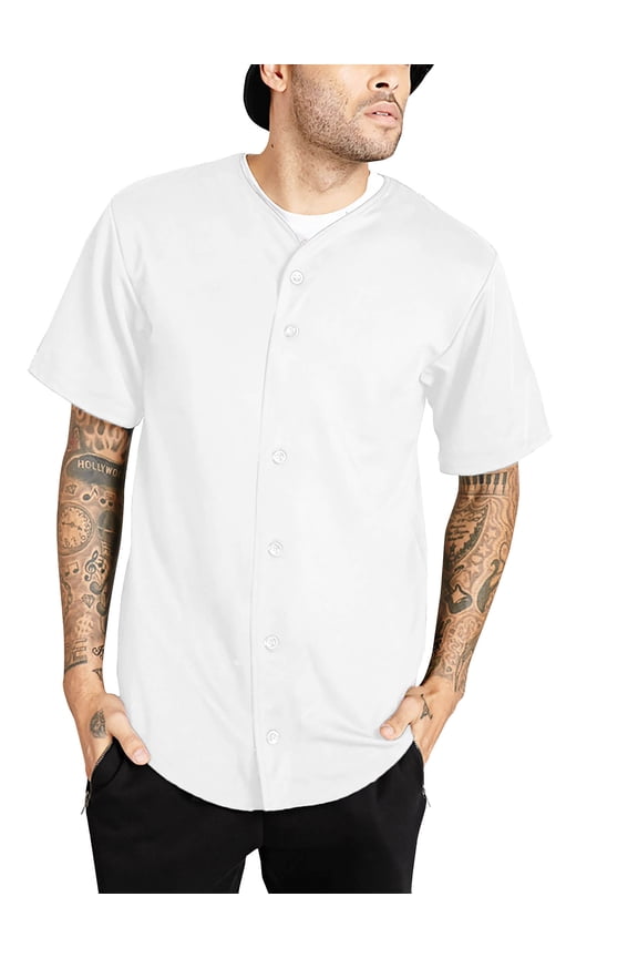 Men's Cotton Baseball Jersey Plain Button Down Short Sleeve Atheletic Sports Tee Shirts