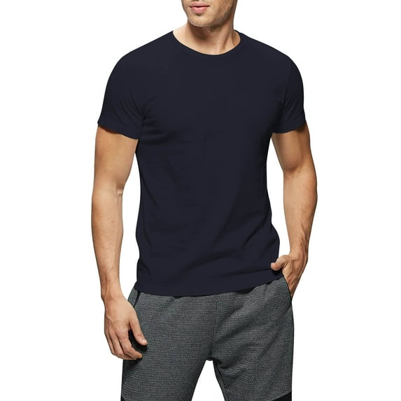 Ma Croix Men's Crew Neck T-Shirts Solid Short Sleeve Tee (Large, Navy)