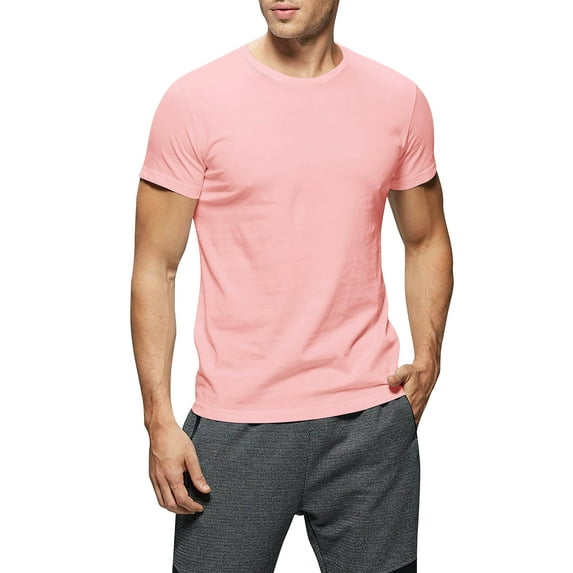 Ma Croix Men's Crew Neck T-Shirts Solid Short Sleeve Tee (Large, Pink)