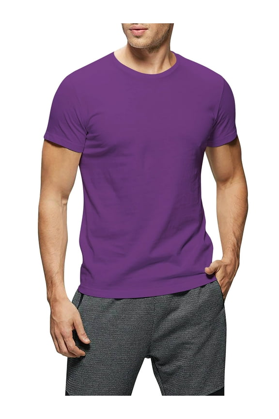 Men's Crew Neck T-Shirts Solid Short Sleeve Tee (Large, Purple)
