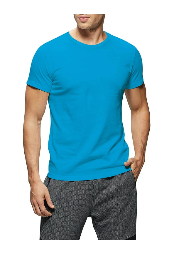 Men's Crew Neck T-Shirts Solid Short Sleeve Tee (Large, Turquoise)