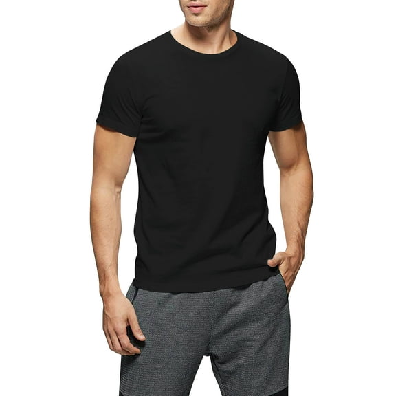 Ma Croix Men's Crew Neck T-Shirts Solid Short Sleeve Tee (Medium, Black)