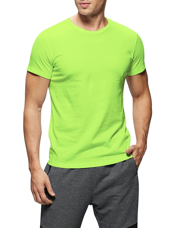 Men's Crew Neck T-Shirts Solid Short Sleeve Tee (Medium, Lime Green)