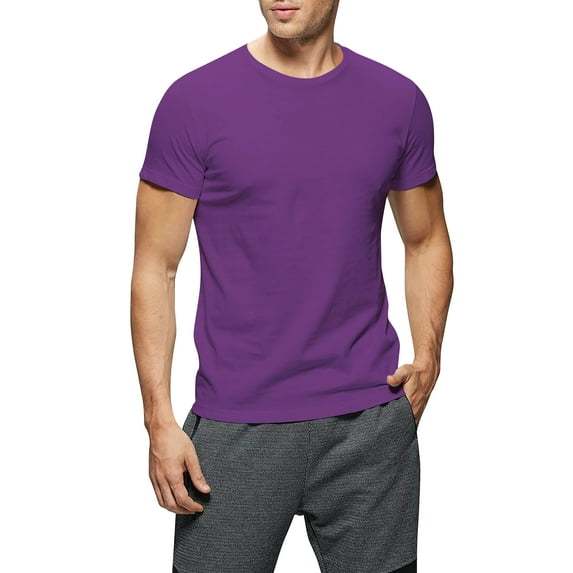 Ma Croix Men's Crew Neck T-Shirts Solid Short Sleeve Tee (Medium, Purple)