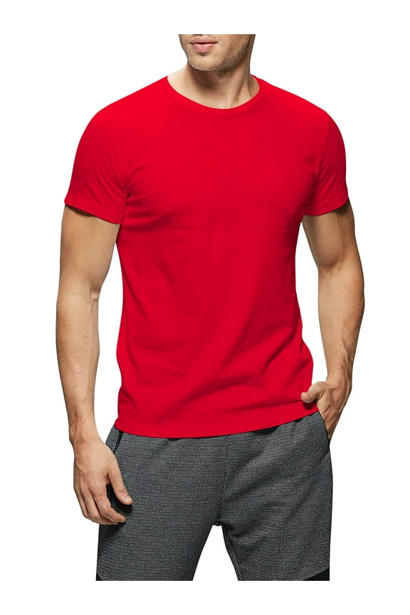 Men's Crew Neck T-Shirts Solid Short Sleeve Tee (Medium, Red)