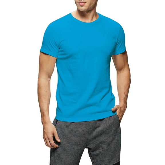 Ma Croix Men's Crew Neck T-Shirts Solid Short Sleeve Tee (Medium, Turquoise)