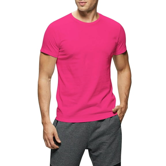 Ma Croix Men's Crew Neck T-Shirts Solid Short Sleeve Tee (Small, Hot Pink)