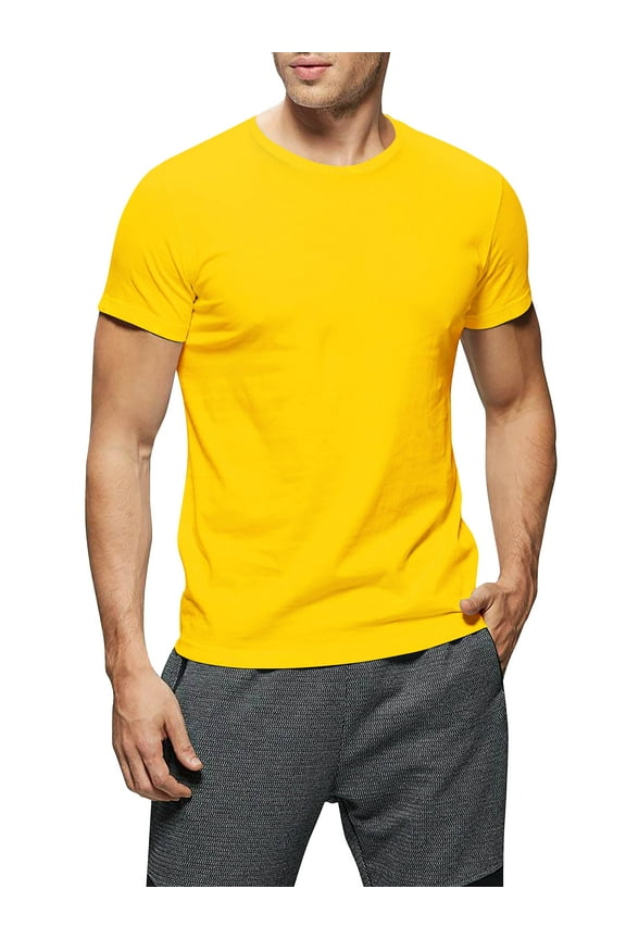 Men's Crew Neck T-Shirts Solid Short Sleeve Tee (Small, Yellow)