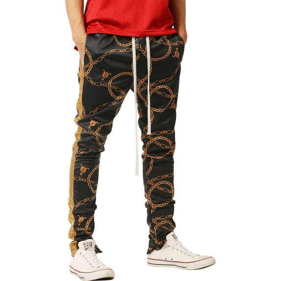 Ma Croix Men's Gold Chain Stripe Track Pants with Zipper Ankles