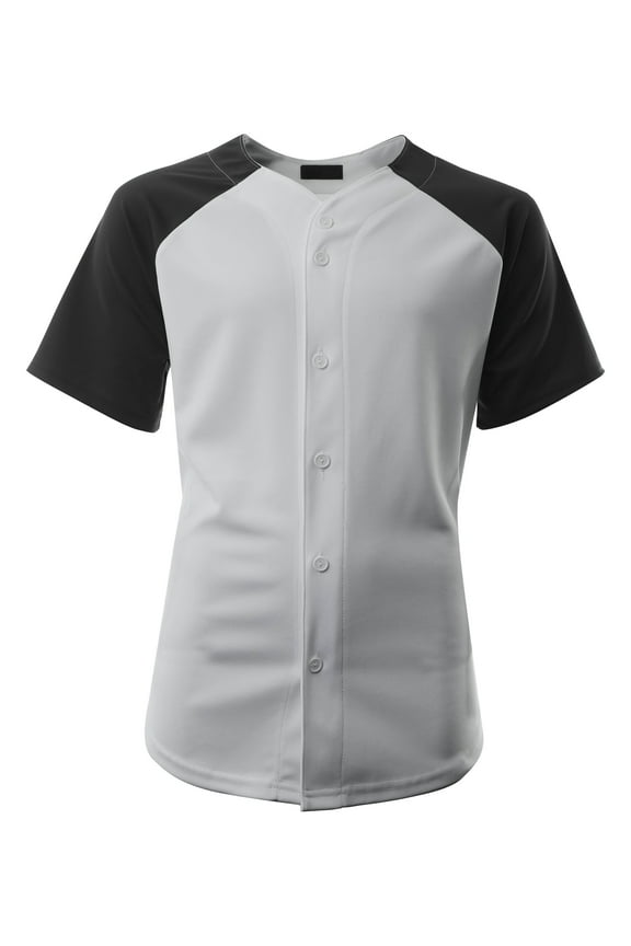 Men's Hip Hop Baseball Tee Button Down Street Inspired Sport Fit Two Tone Raglan Jersey