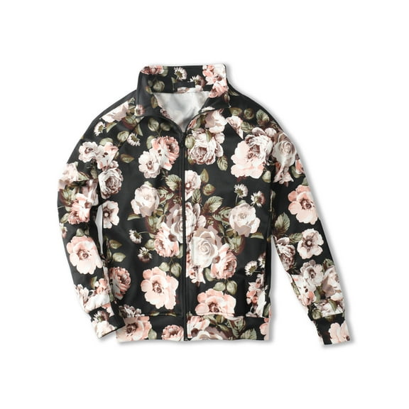 Ma Croix Men's Hip Hop Streetwear Floral Print Elastic Zipper Light Striped Track Jacket