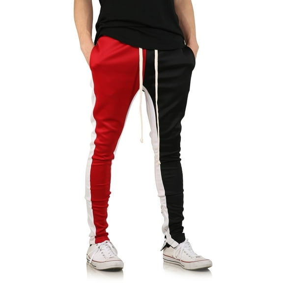 Ma Croix Men's Hip Hop Three-Tone Stretch Skinny Track Pants