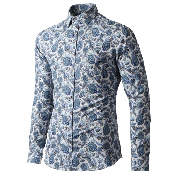Ma Croix Men's Long Sleeve Printed Slim Fit Dress Shirt