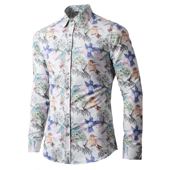 Ma Croix Men's Long Sleeve Paisley Printed Slim Fit Dress Shirt