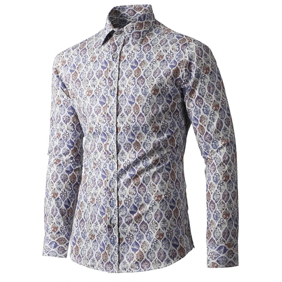 Ma Croix Men's Long Sleeve Printed Slim Fit Dress Shirt