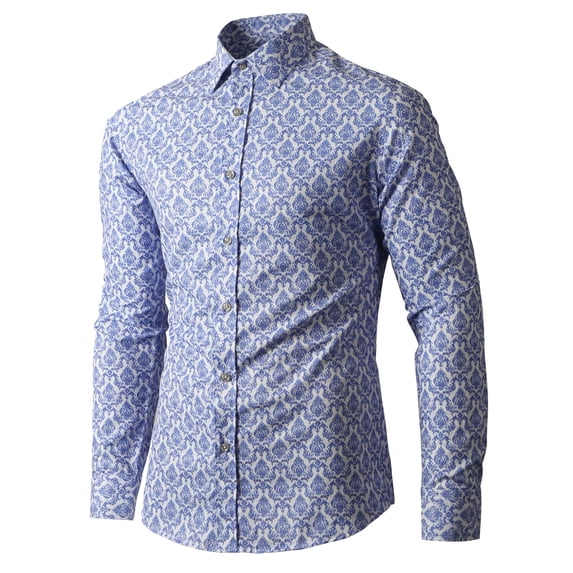 Ma Croix Men's Long Sleeve Printed Slim Fit Dress Shirt