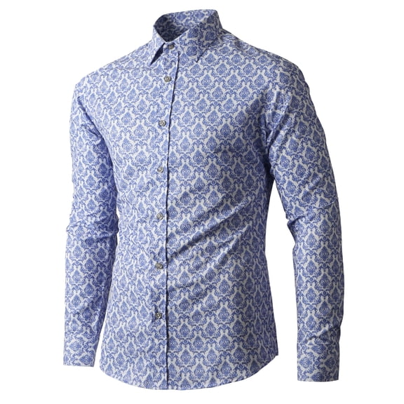 Ma Croix Men's Long Sleeve Printed Slim Fit Dress Shirt