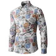Ma Croix Mens Long Sleeve Printed Slim Fit Dress Shirt